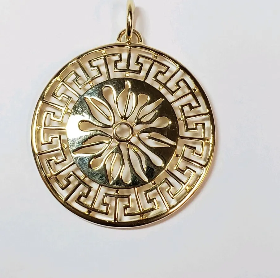 Authentic Sterling Silver Gold Plated Sun Ray Cut Out Circle Pendant 
