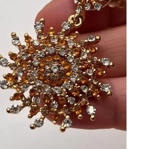 Authentic Vegas Style Earrings 2" Long Fiery Sun Burst and Gold Plated Stunning Earrings
