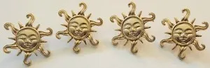 Authentic VTG Smiling Sun Brooch Pendants Set of 4 22k Gold Plated w/ Back Pin 1950/60's