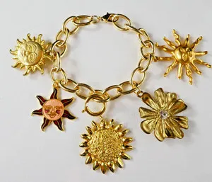 Authentic Celestial Sun Flower Charm Bracelet Sunflower Gold Plated Fun Charms