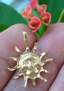 Authentic SUNSHINE SUNBEAM face SUN MAN CHARM 14K gold plated bracelet necklace pendant