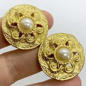 Authentic Solar Radiance Pearl Disc Talismans - Celestial Energy Clip-On Earrings