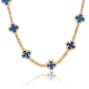 Authentic 3MM White Gold Plated Four-leaf Clover Tennis Chain Choker Iced CZ Out Bracelet