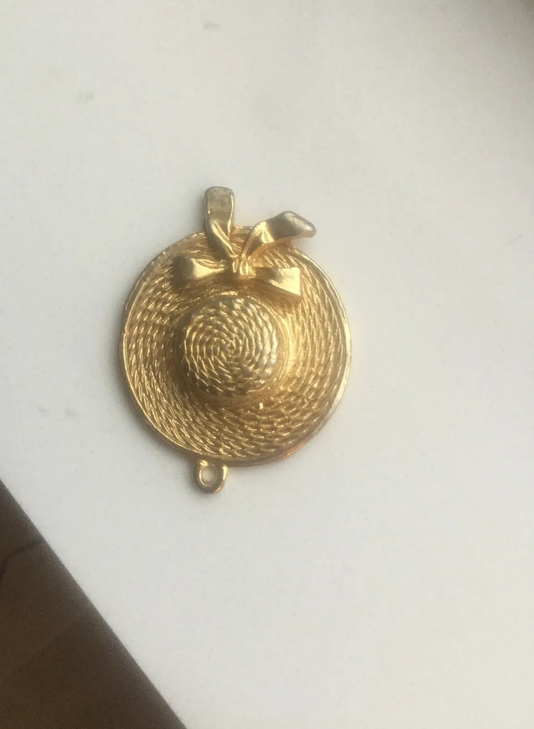 Authentic Gold Plated Sun Hat Bonnet With A Bow Hat Pendant Or Miniature Dollhouse Hat