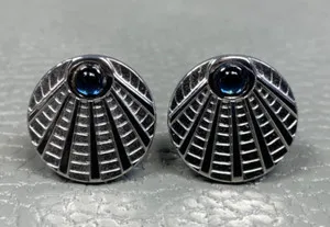 Authentic Vintage "Sun Rays" Blue Stone White Gold Plated Cuff Links