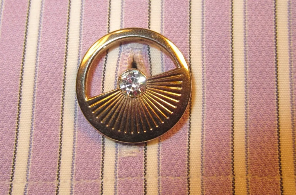Authentic Faux Diamond Reticulated Sun Rays Yellow Gold Plated Cuff Links