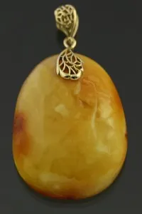 Authentic ANTIQUE Vintage Genuine BALTIC AMBER Gold Plated Silver Pendant 6.7g 190806-2