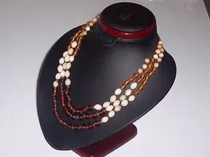 Authentic Cream Chocolate & Amber Bead Necklace Gold Plated Brass 