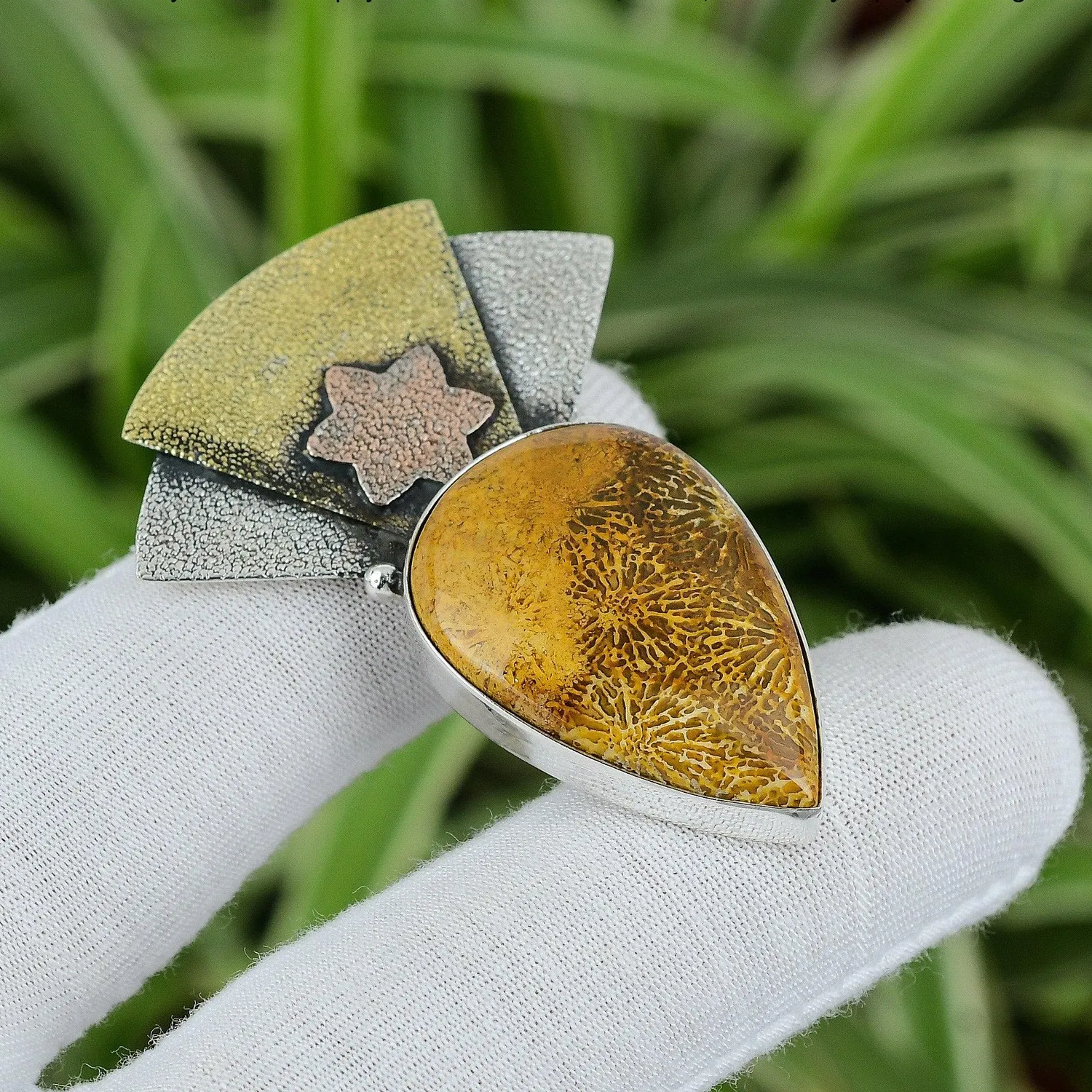 Authentic The Earthen Blossom Root Chakra Fossil Coral Pendant in Rose Gold and Silver