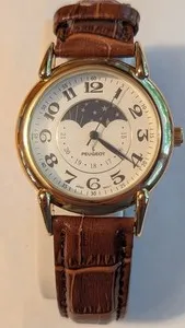Authentic Celestial Gold‑Plated Sun‑Moon Phase Dress Watch – 14K Radiant Timekeeper