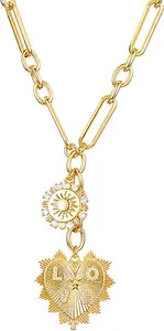 Authentic Chunky Gold-Plated Necklace for Women Heart Pendants Necklace Sun Flower Necklac