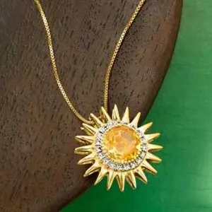 Authentic Solar Radiance Sunflower Talisman – 2‑Carat Lab‑Created Citrine Pendant in 14K Gold‑Plated Aura