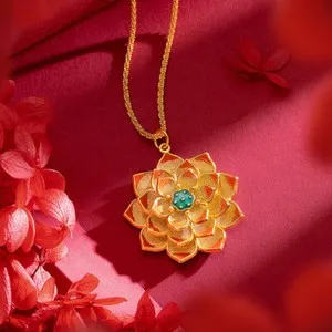 Authentic The Lotus of Enlightenment: 24K Gold-Plated Pendant Necklace