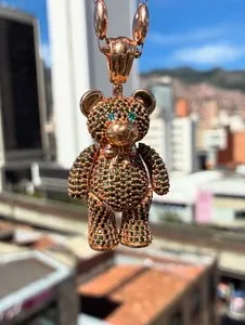 Authentic Teddy Bear Pendant 18K Gold Plated Silver Moissanite 18in Chain Pendant Necklace