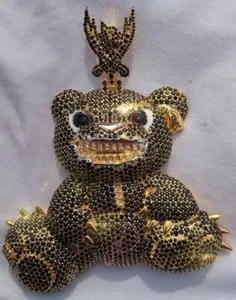 Authentic Custom Teddy Bear Ice-Out Moissanite HipHop 14K W Gold Plated 925 Silver Pendant