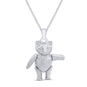 Authentic Movable Teddy Bear Pendant 18" Necklace For Womens 14K White Gold Plated Silver