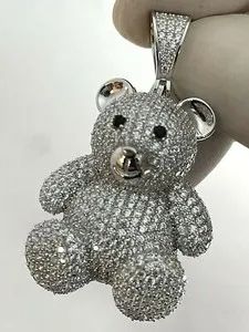 Authentic 3Ct Round Cut Simulated Diamond White Gold Plated Teddy Bear 2 Inch Pendant