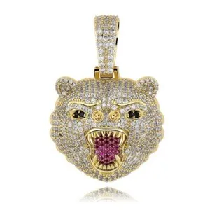 Authentic 3.00Ct Round Cut Real Moissanite Roaring Bear Pendant 14K Yellow Gold Plated