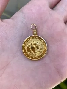 Authentic Coin Chines Panda Bear Charm Pendant 925 Silver 14k Yellow Gold Plated 18" chain