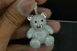 Authentic 2Ct Round Cut Lab Created Diamond Teddy Bear Pendant14k White Gold Plated Silver
