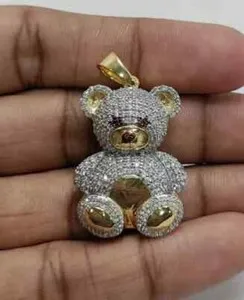 Authentic 1.50 Ct Round Cut Lab- Created Diamond Teddy Bear Pendant 14K Yellow Gold Plated