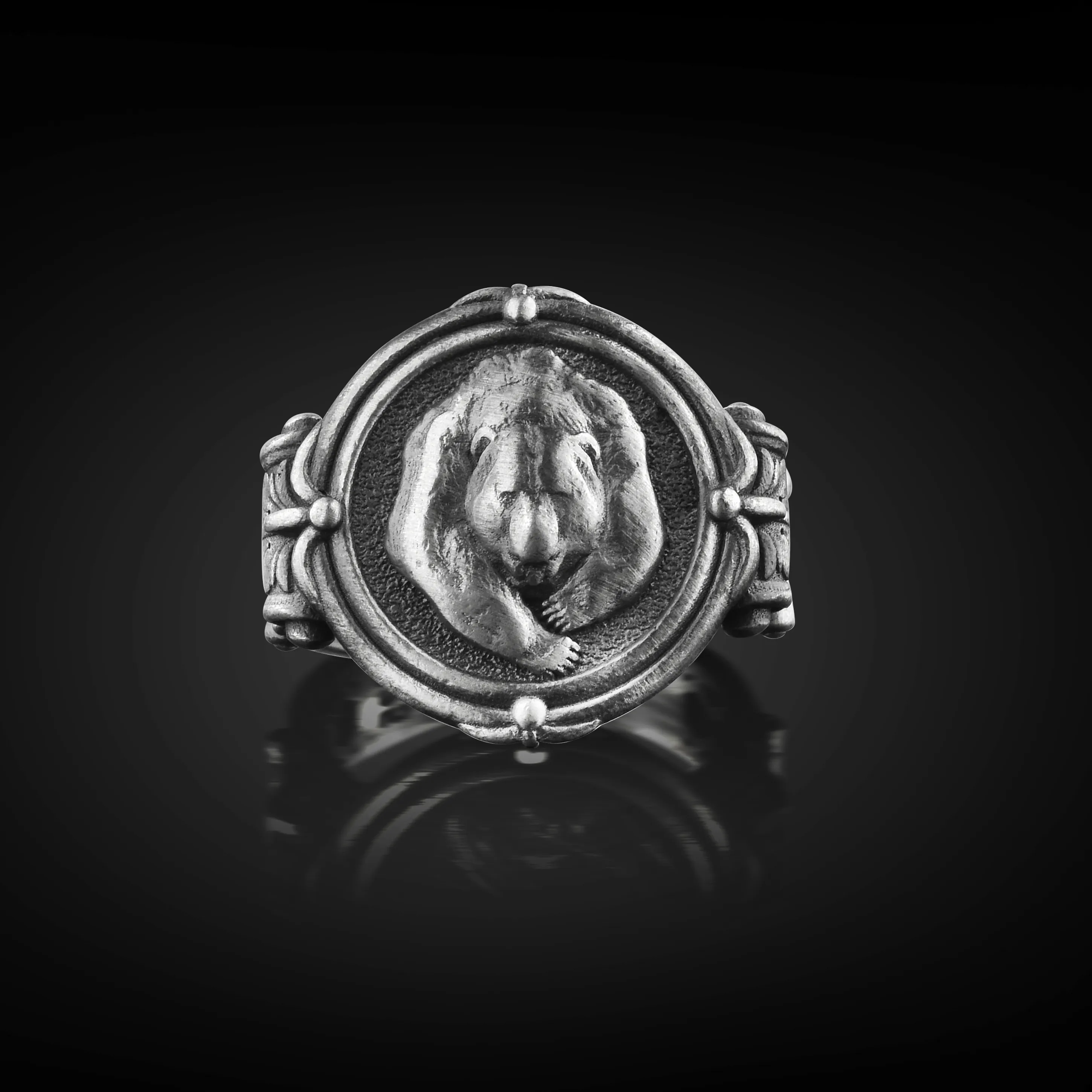Authentic 925 Sterling Silver Grizzly Bear Nature Mens Signet Ring