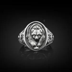 Authentic 925 Sterling Silver Scandinavian Bear Animal Nature Mens Signet Ring