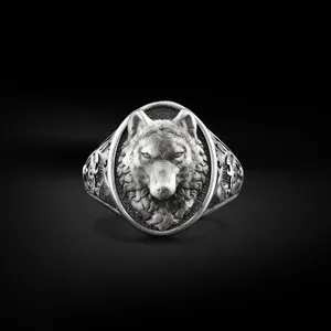 Authentic 925 Sterling Silver Scandinavian Bear Animal Nordic Mens Signet Ring