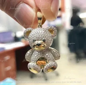 Authentic Radiant Ursine Guardian 1.00 Ct Lab Created Diamond Teddy Bear Pendant in Luminous Yellow Gold