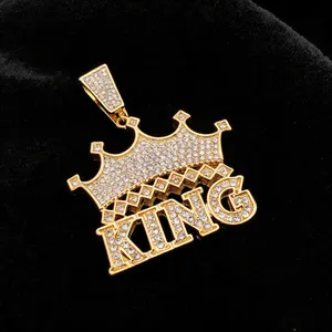 Authentic Crown King Pendant Iced Out Cubic Zirconia Gold Plated Hip Hop Large Mens Charm