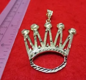Authentic 14KT GOLD PLATED CROWN CHARM PENDANT OVER 2 1/2" -7003