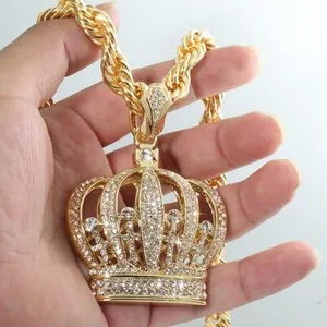 Authentic 14K Rope Chain 10mm 20 & 24In | Large Queen King Crown Gold Plated Hip Hop Style