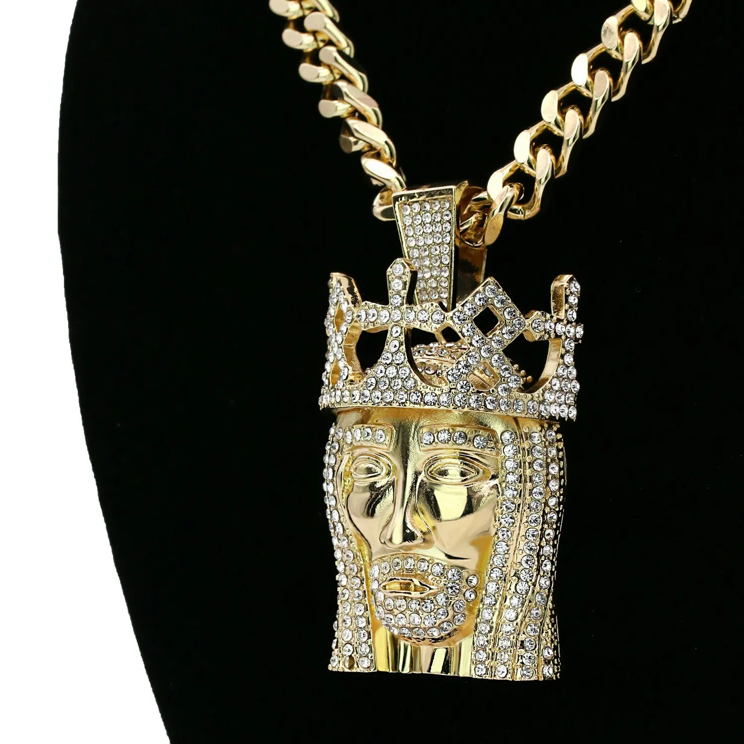 Authentic The Sovereign Light Crowned Jesus Pendant and Cuban Chain