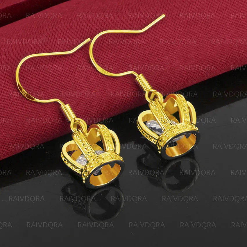 Authentic 18K Gold Plated Zircon Crown Drape Earrings For Women Fashion Earring Wedding Party Charms Jewelry Accessories