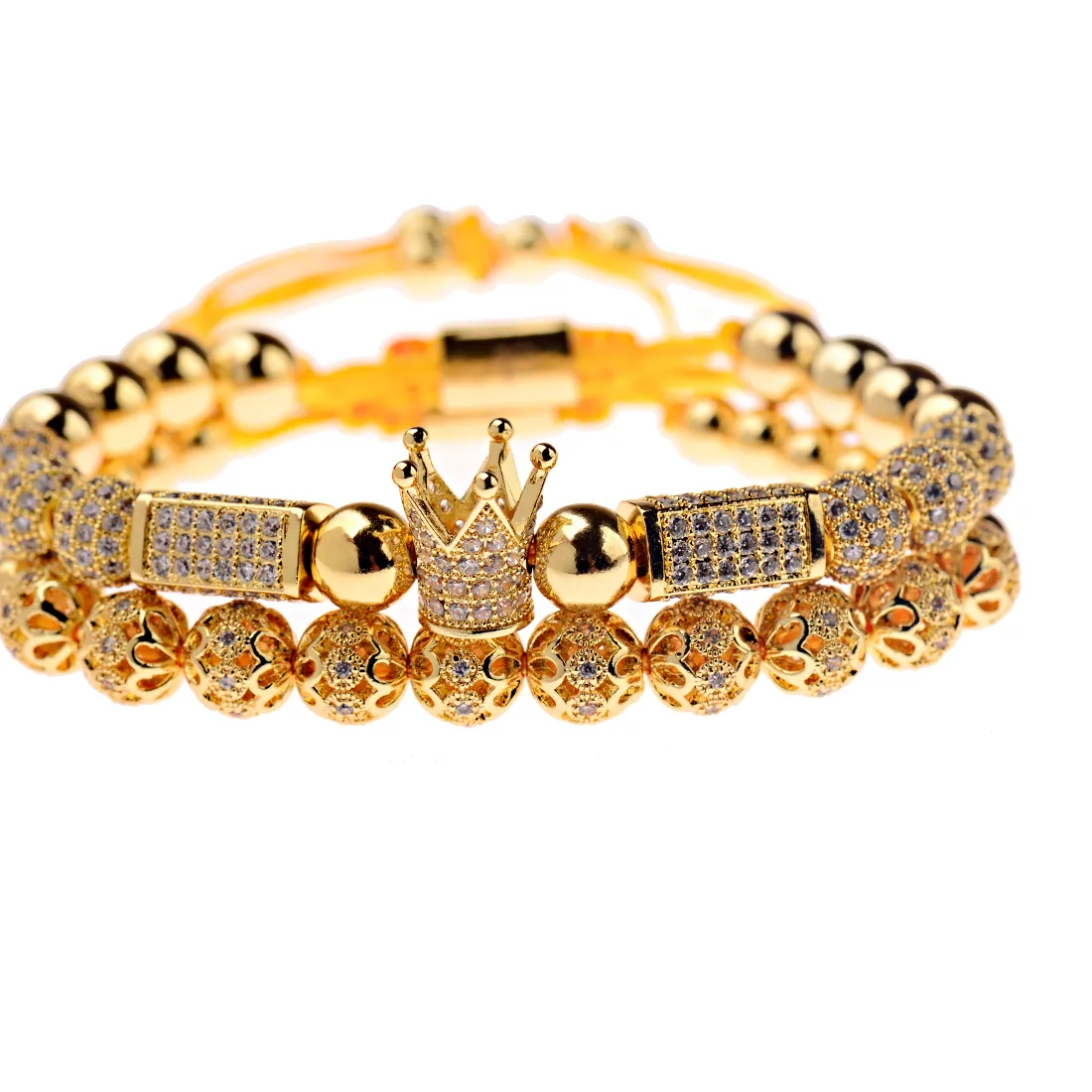 Authentic Luxury Zircon Crown Charm Bracelet Men Pulseiras High Quality Gold Color Alloy Beads Adjustable Bracelets Couple Jewelry Gift