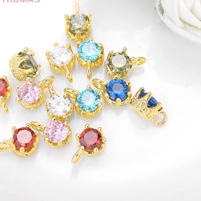 Authentic (768)6PCS 6x9MM Hole 2MM 24K Gold Color Plated Brass with Zircon Crown Charms Pendants High Quality Diy Jewelry Accessories
