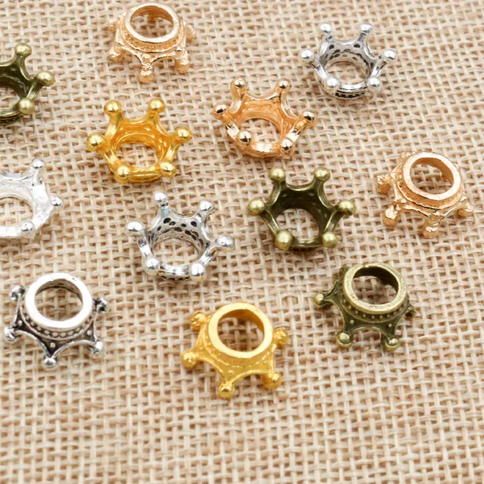 Authentic 20pcs 14.5x6mm Alloy Loose Spacer Crown Beads Gold Silver Bronze Color Charms Beads for DIY Jewelry Making Bracelet Accessories