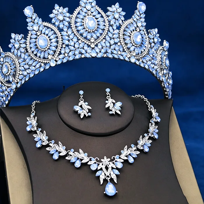Authentic Royal Queen Crown Jewelry Sets for Women Tiaras and Necklace Earrings Wedding Bridal Party Princess Tiaras Set Accessories