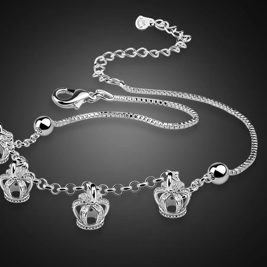 Authentic Retro 925 Sterling Silver Ankle Crown Pendant Bracelet Foot Beach Anklets Women Fashion Chain Jewelry Even More Charming