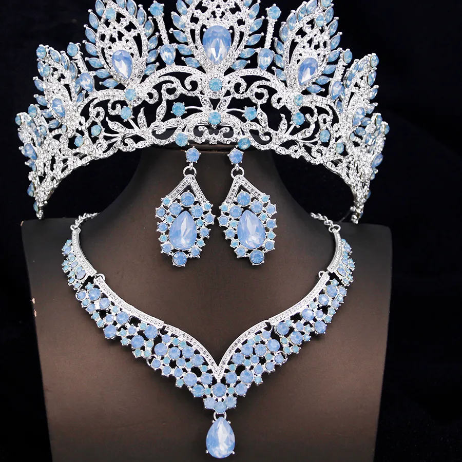 Authentic Crystal Tiaras and Crowns Bridal Jewelry Set Tiara Choker Necklace Earrings for Women Wedding Dress Accessory Brides Pageant