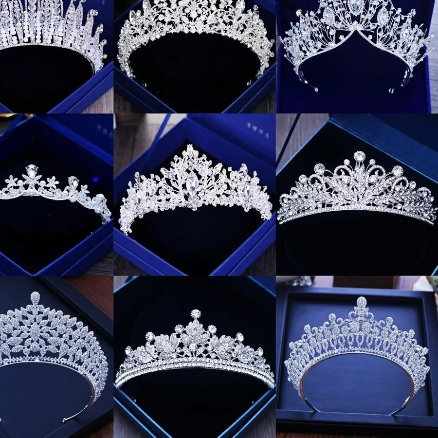 Authentic Diverse Silver Gold Color Crystal Crowns Bride tiara Fashion Queen For Wedding Crown Headpiece Wedding Hair Jewelry Accessories