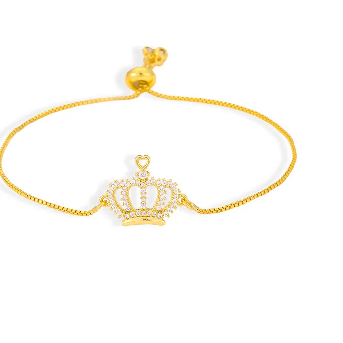 Authentic Trendy Zircon Crown 18K Gold-Plated Bracelets Fine Pave CZ Golden Chain Bracelet Adjustable For Women Classical Charm Jewelry