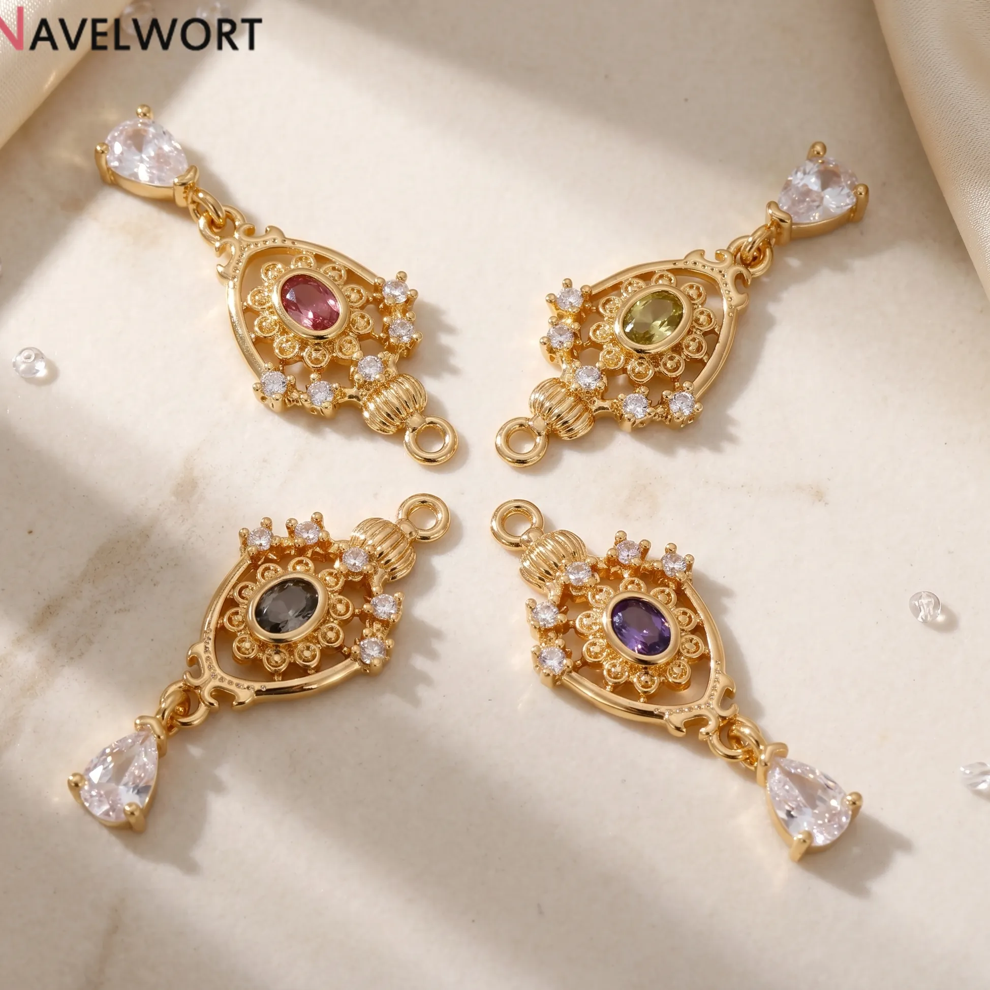 Authentic 2/4/6Pcs 18K Gold Plated Inlaid Zircon Crown Pendants For Jewelry Making,DIY Earring Pendant, DIY Neckalce Making Accessories