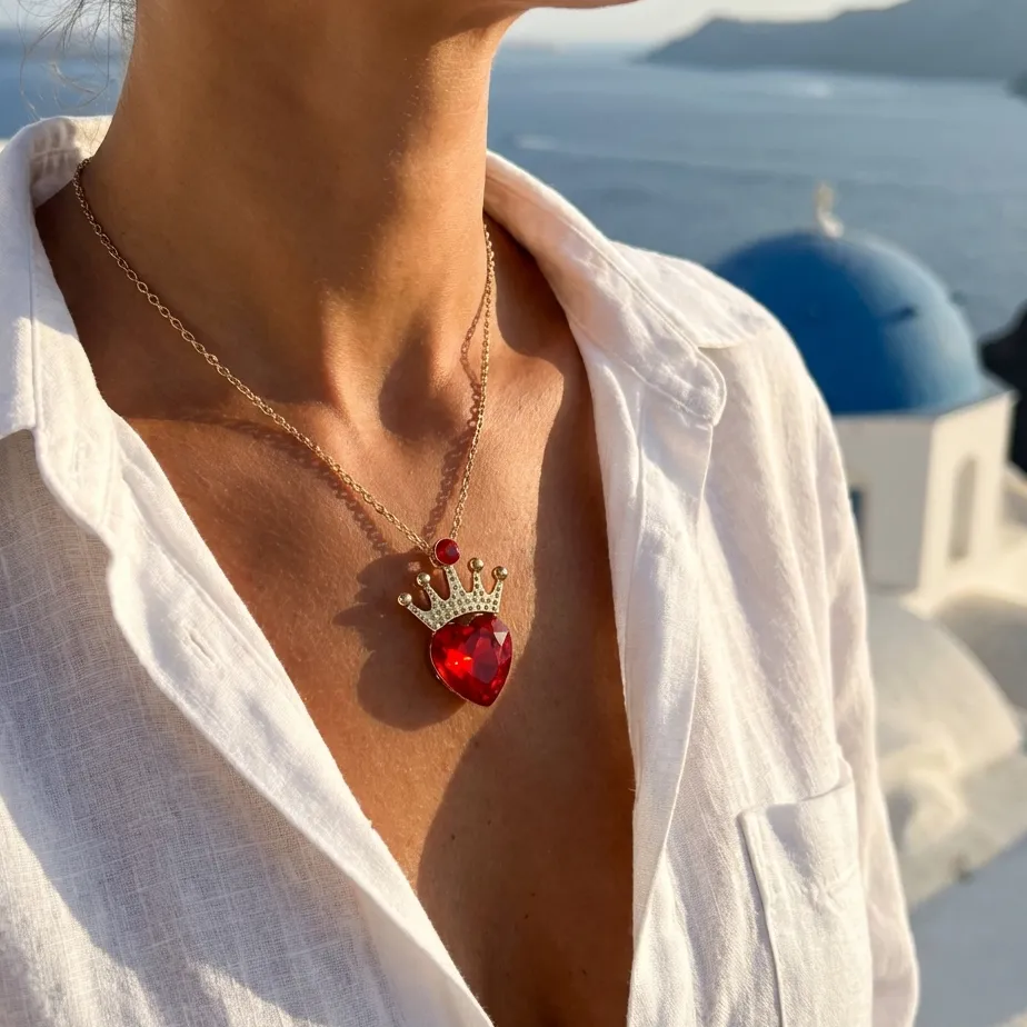 Authentic The Crowned Heart of Passion - Red Crystal Zircon Pendant Necklace