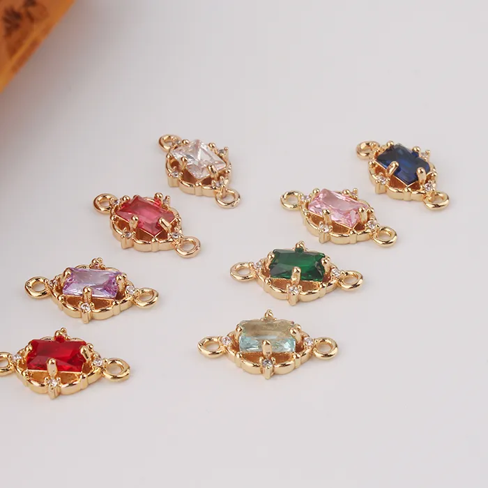 Authentic 6pcs Diy Accessories Copper Inlaid Zircon Rectangular Double Buckle Pendant Antique Earrings Hairpin Hair Crown Material Charms
