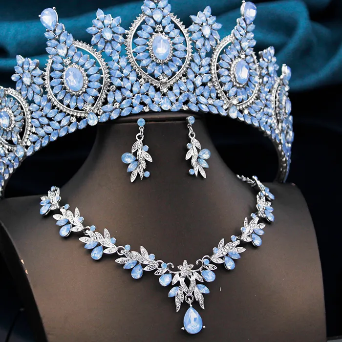 Authentic Gorgeous Rhinestone Tiaras Jewelry Sets for Women Bridal Wedding Crown and Earrings Necklace Set Party Birthday Pageant