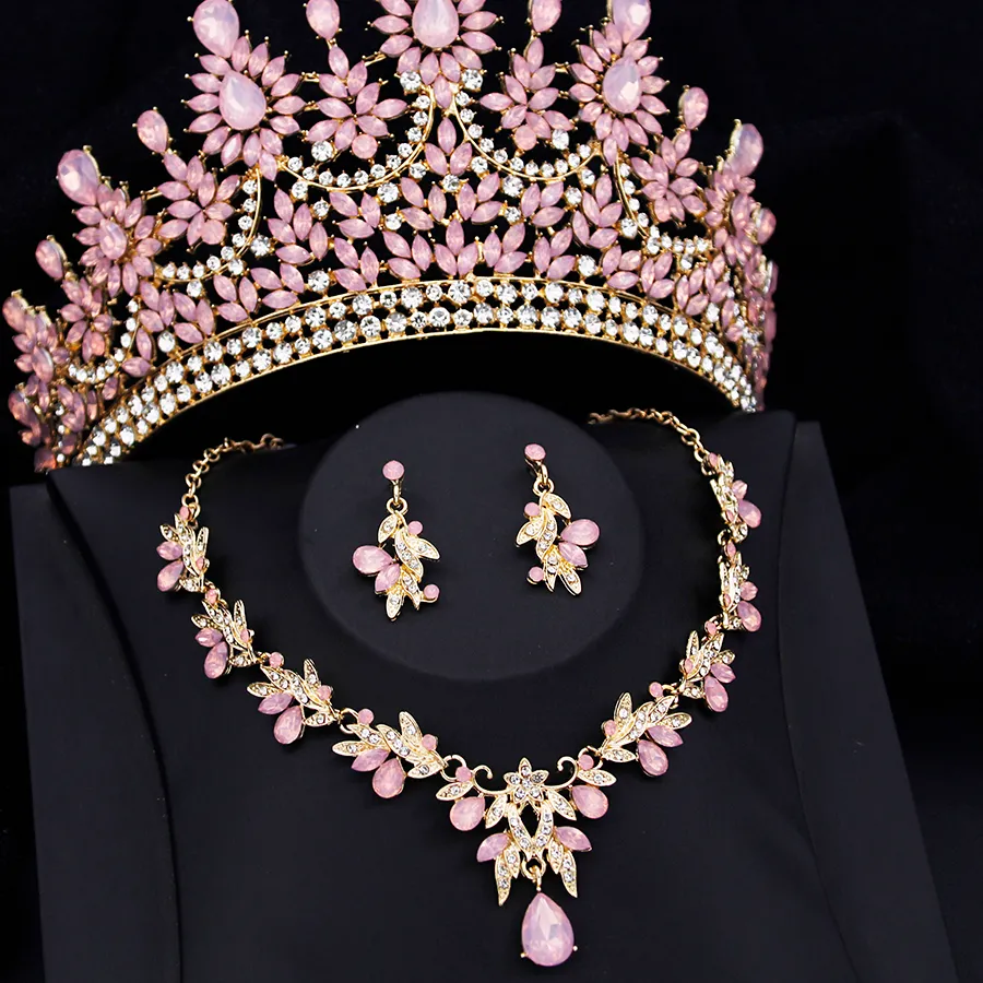 Authentic Queen Tiaras and necklace earrings Bridal Jewelry Sets for Women Brides Wedding Crown Prom Birthday Pageant Accessories