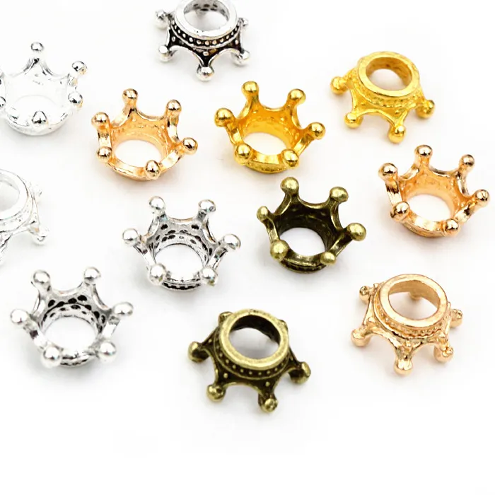Authentic 20pcs 14.5x6mm Alloy Loose Spacer Crown Beads Gold Silver Bronze Color Charms Beads for DIY Jewelry Making Bracelet Accessories
