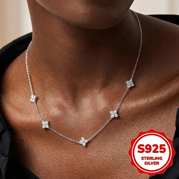 Authentic Dainty Lucky Leaf Necklace for Women 925 Sterling Silver 14K Gold Plated Cute CZ Flower Pendant Choker Fashion Jewelry Gifts