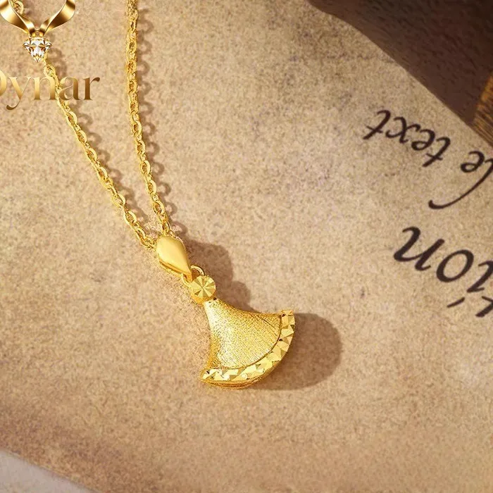 Authentic Dynar Jewelry  Light luxury design old money style 24K real gold ginkgo leaf pendant female ins style 9999 small skirt necklace